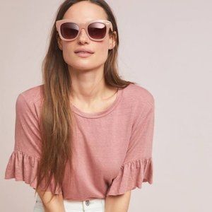 Anthropologie Layla Linen Knit Ruffle Sleeve Tee
